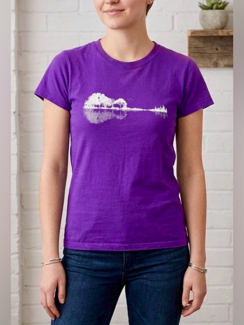Design By Humans Purple Tree Guitar Graphic T-Shirt Size Small